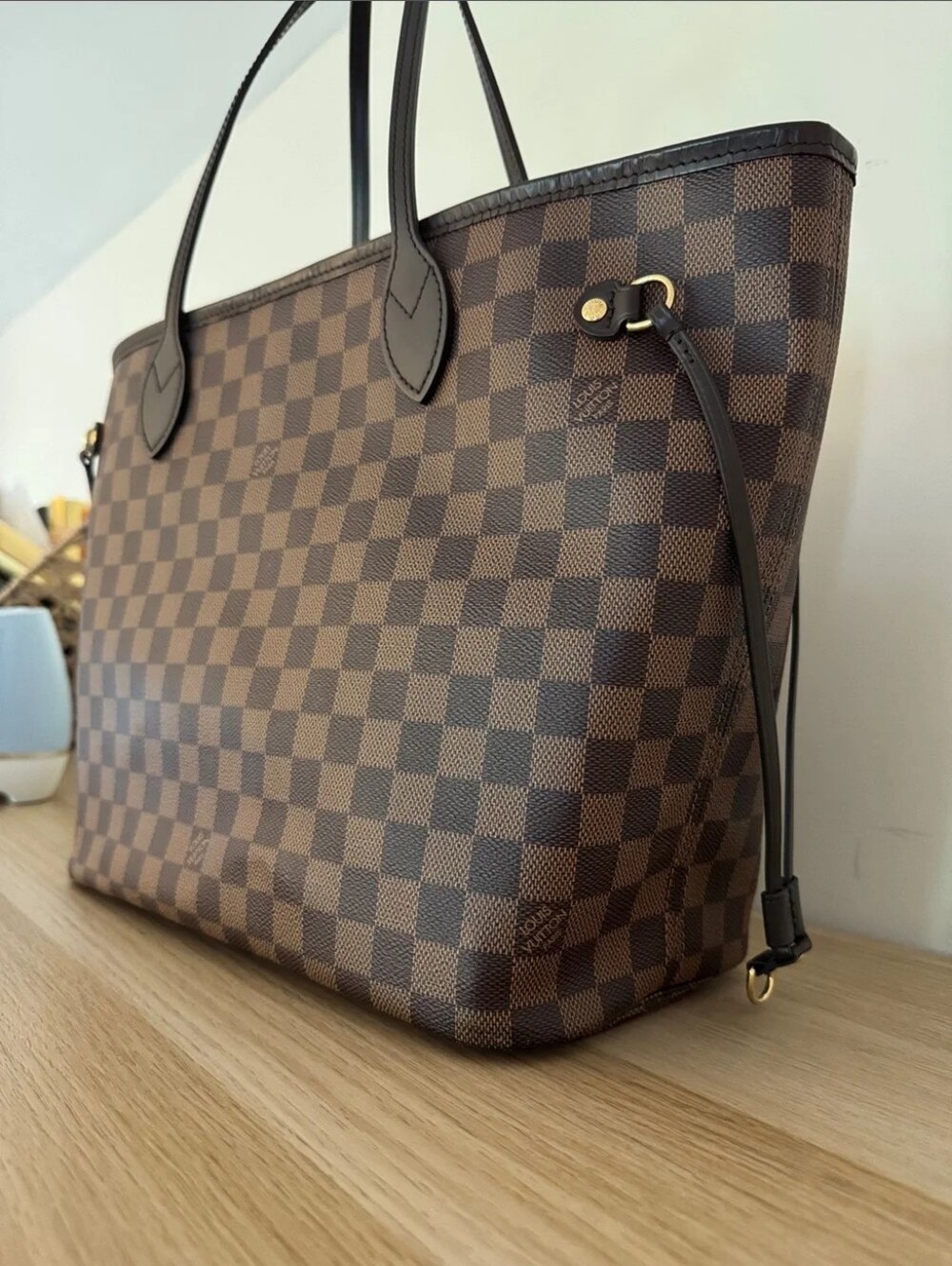 Authentic Louis Vuitton Neverfull MM Damier Ebene Sarah Long Wallet Included EUC - Picture 2 of 16